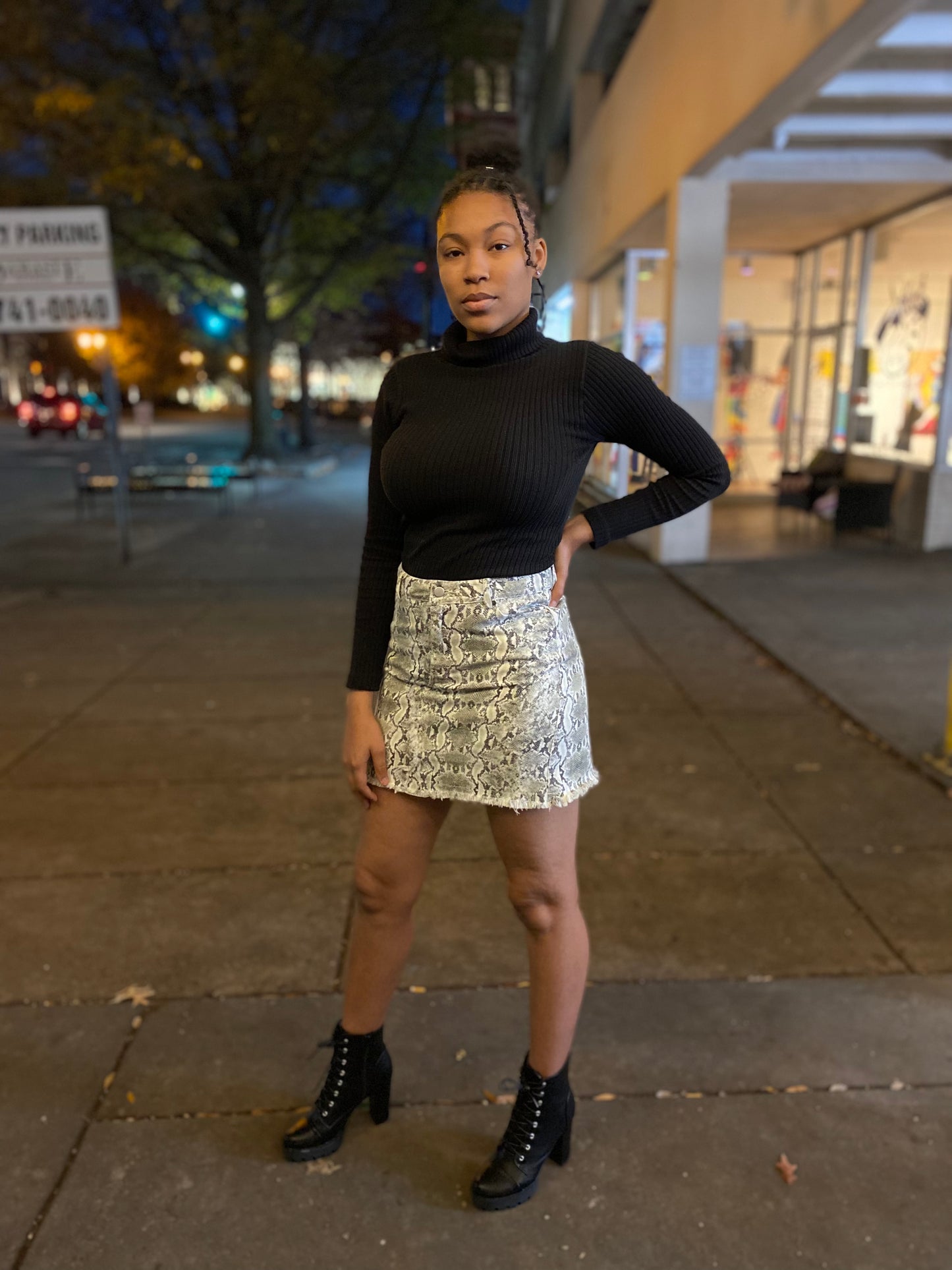 Snakeskin Denim Skirt