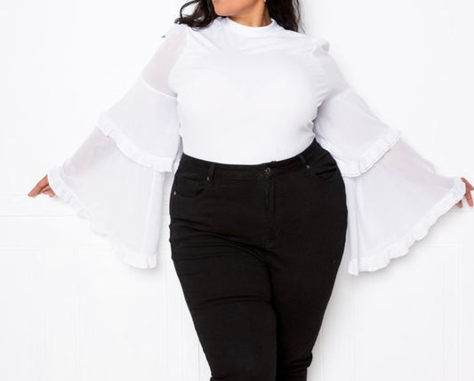 Slightly Sheer Bell Sleeve Blouse