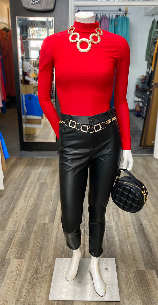 Red Fitted Crew Blouse