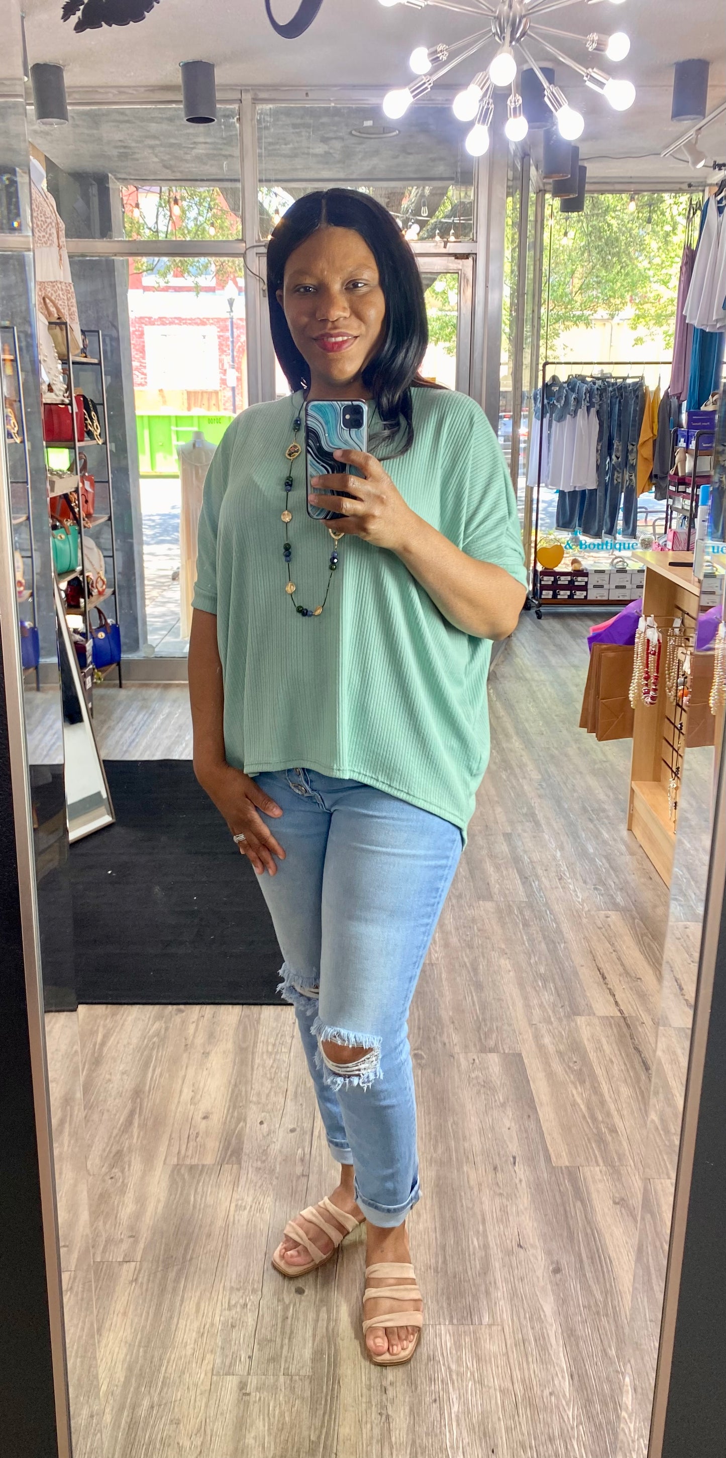 Ribbed Hi-Low Blouse